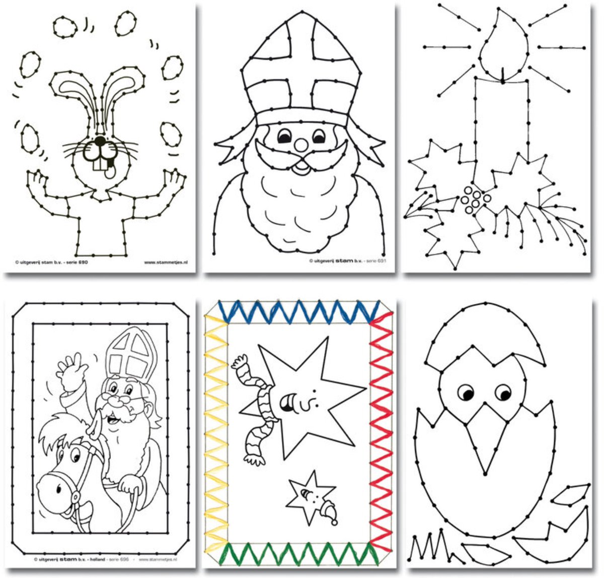 Borduurkaarten set voor knutselen - Sinterklaas - Kerst - Pasen - 60 kaarten om te borduren