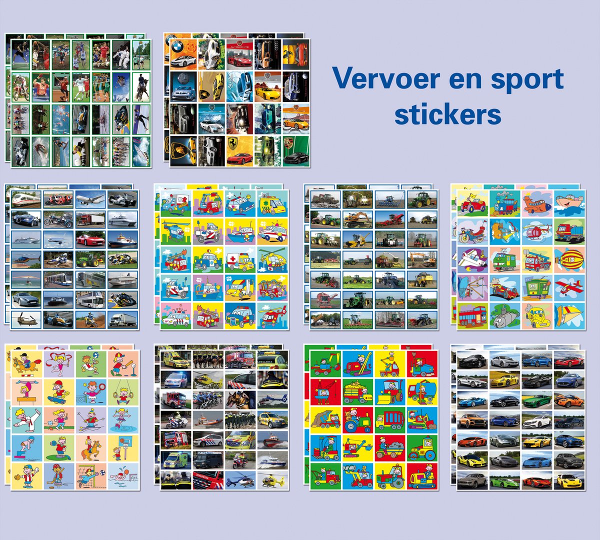 Stammetjes Beloningsstickers - Sport en vervoer – 20 stickervellen met 480 stickers - 10 unieke vellen