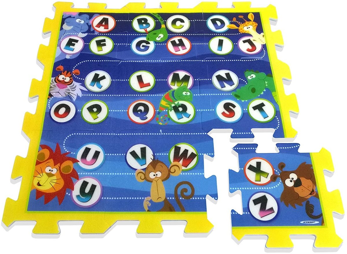 Stamp Vloerpuzzel Jungle Animals Blauw/geel 9-delig