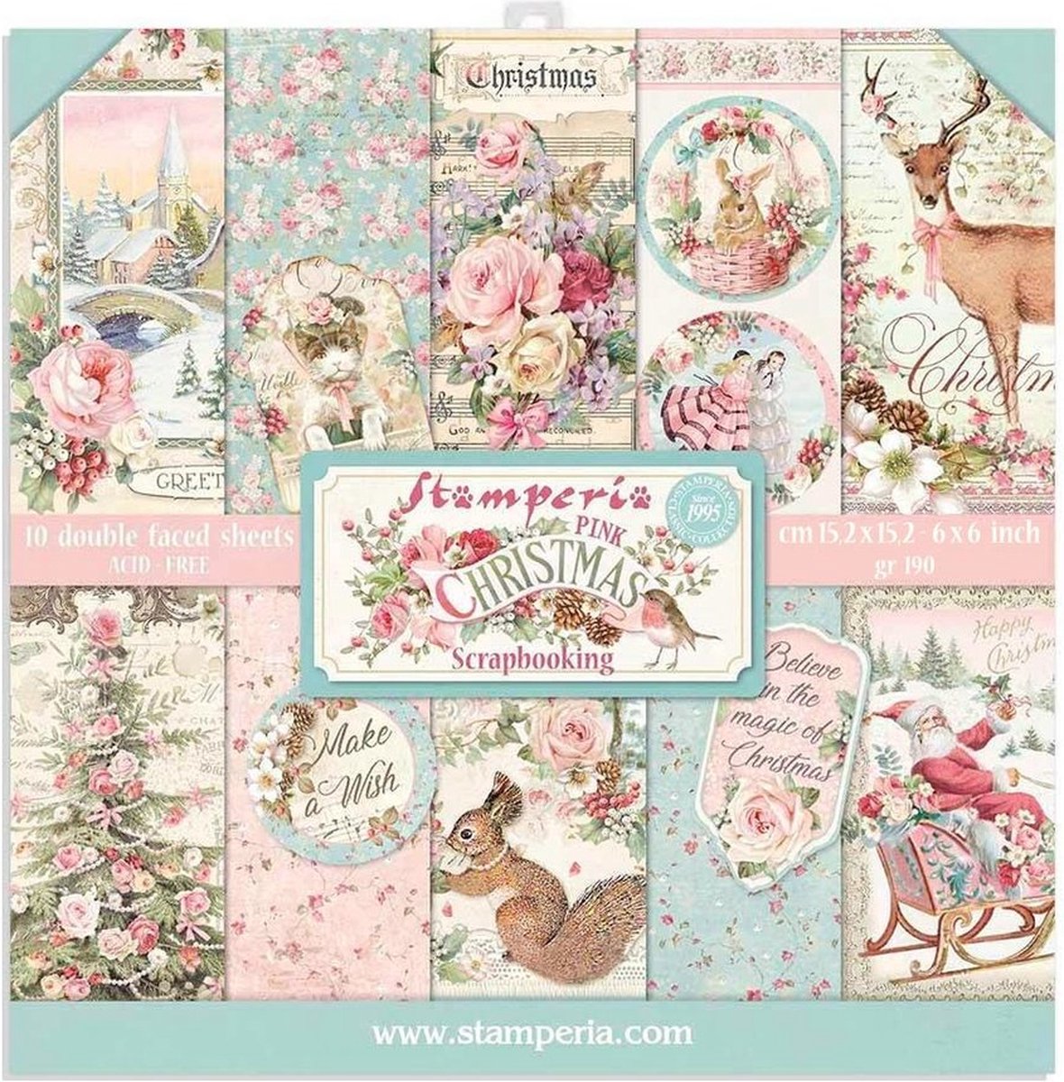 Stamperia - Pink Christmas 6x6 Inch Paper Pack (SBBXS07)
