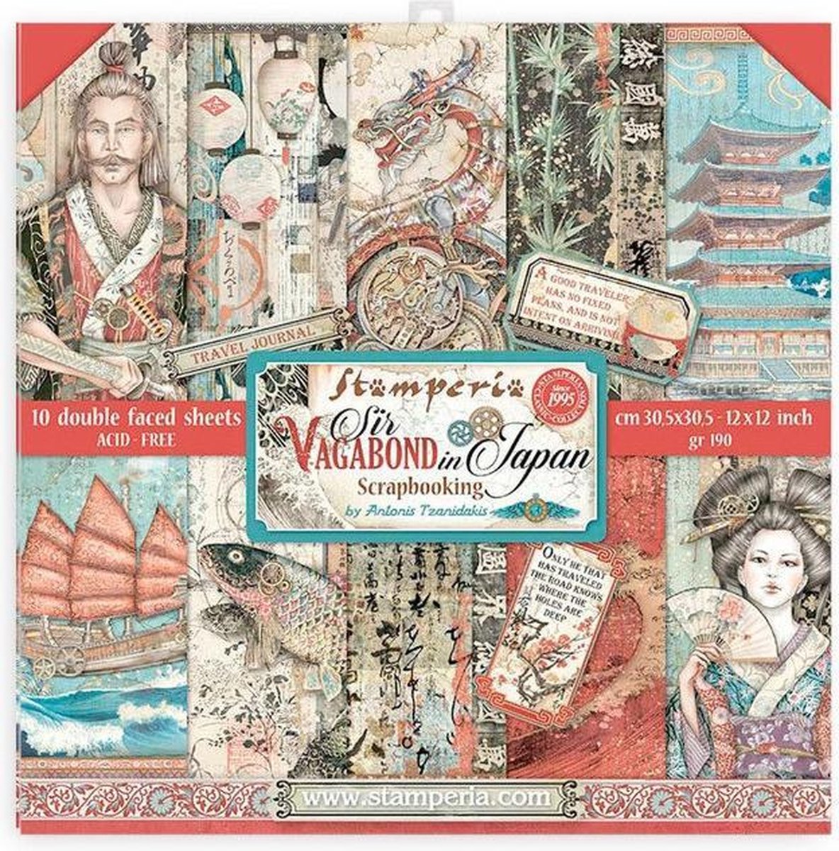 Stamperia Sir Vagabond in Japan 12x12 Inch Paper Pack (SBBL95)