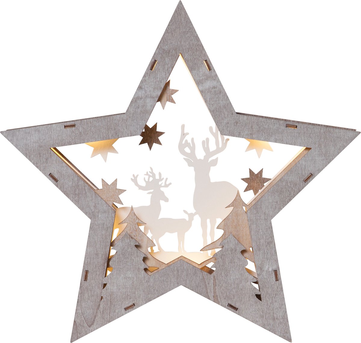 Star Trading LED Kerstdecoratie Fauna van Star Trading, houten ster tafeldecoratie met verlichting, warm wit, op batterijen, hoog