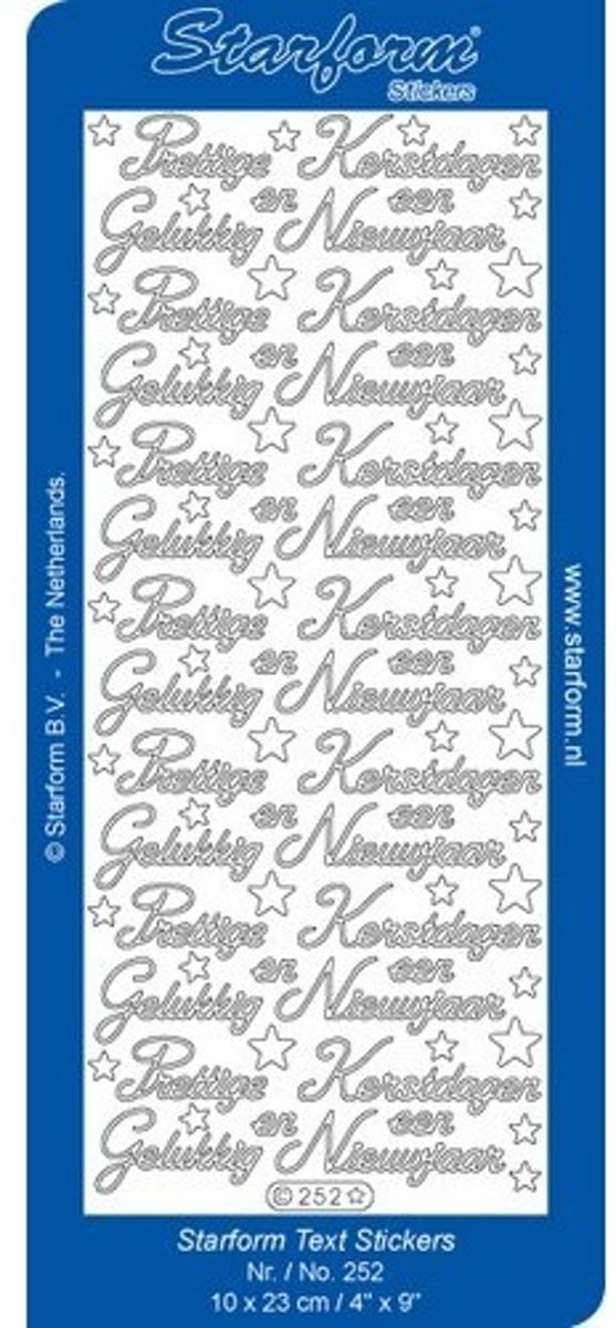 Stickers - 10 Vellen - Nederlandse Taal Kerst: Prettige Kerstdagen/ Gelukkig nieuwjaar - Zilver