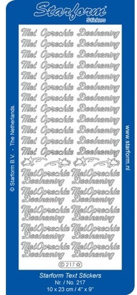  s - 10 Vellen - Nederlandse Taal: Met Oprechte Deelneming - Zilver