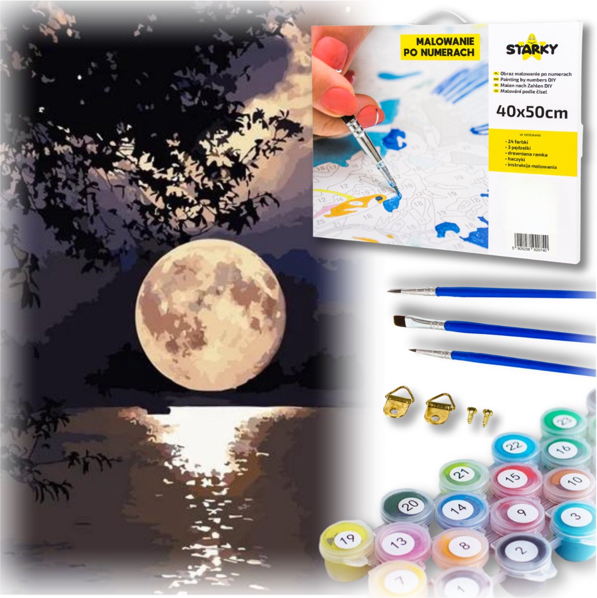 Starky Serie - Creatieve Schilderijset - Maan - Verf en Penselen - Inclusief Frame