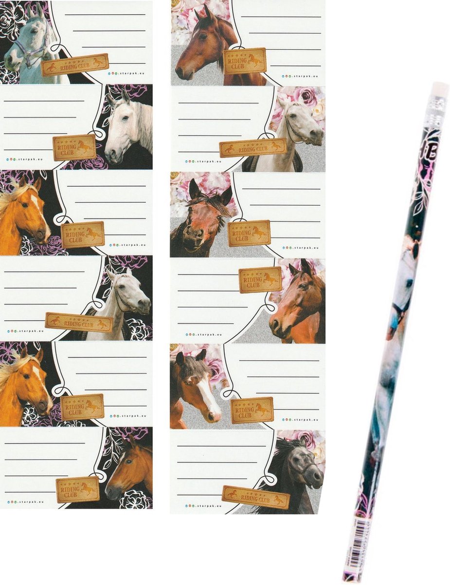 Paarden Schooletiketten met Potlood