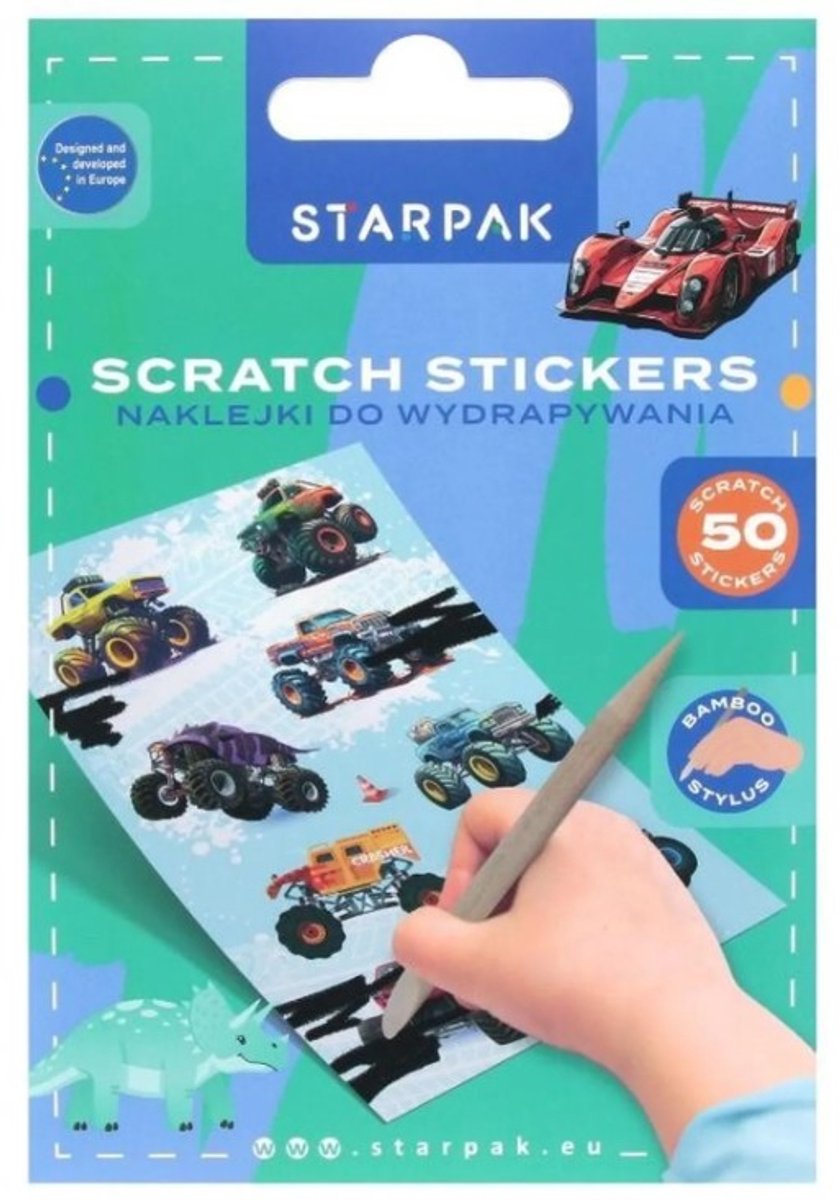 Scratch stickers autos voertuigen dinosaurus monstertruck kras stickers