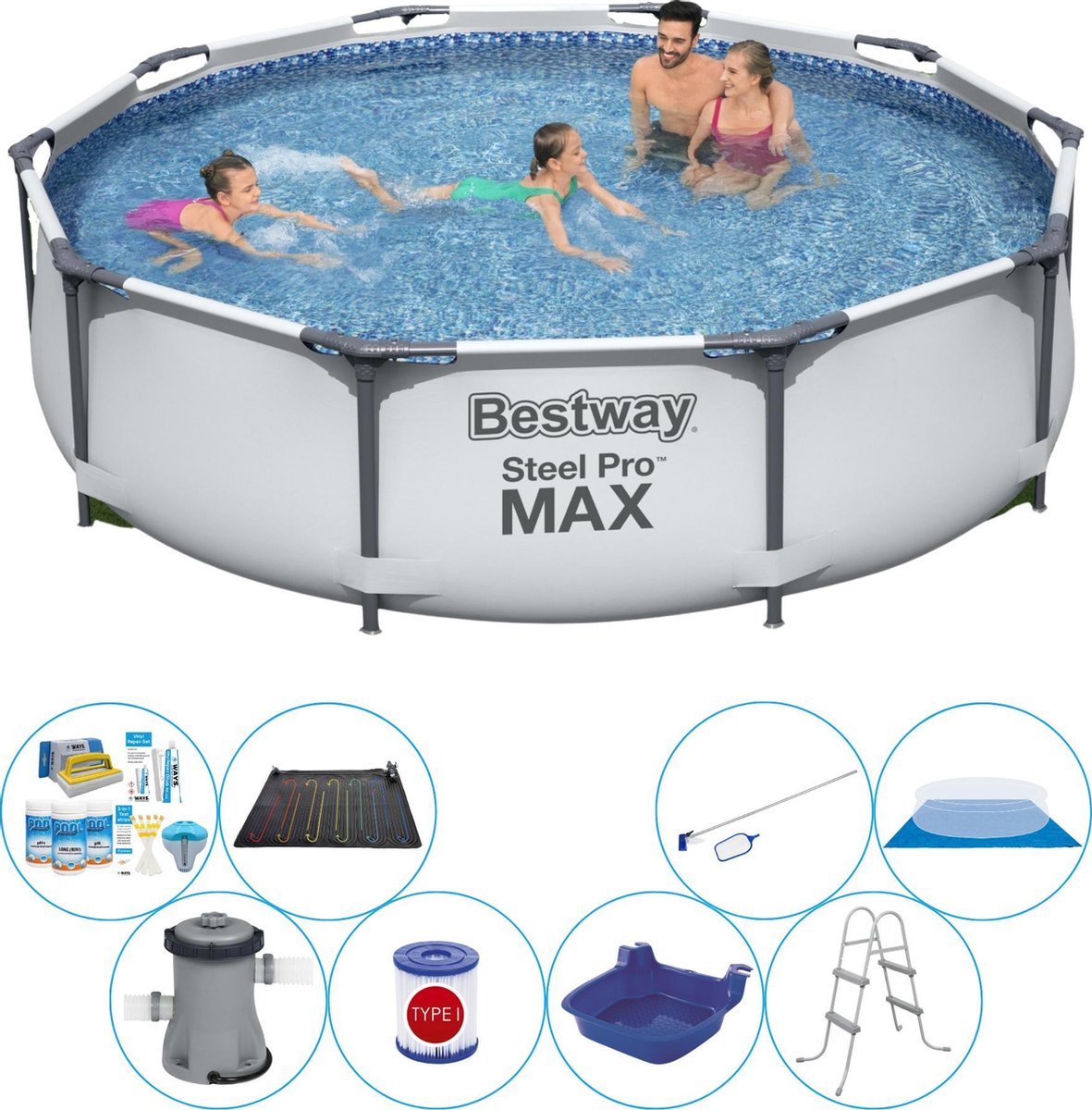Steel Pro MAX Rond 305x76 cm - 9-delig - Slimme Zwembad Deal