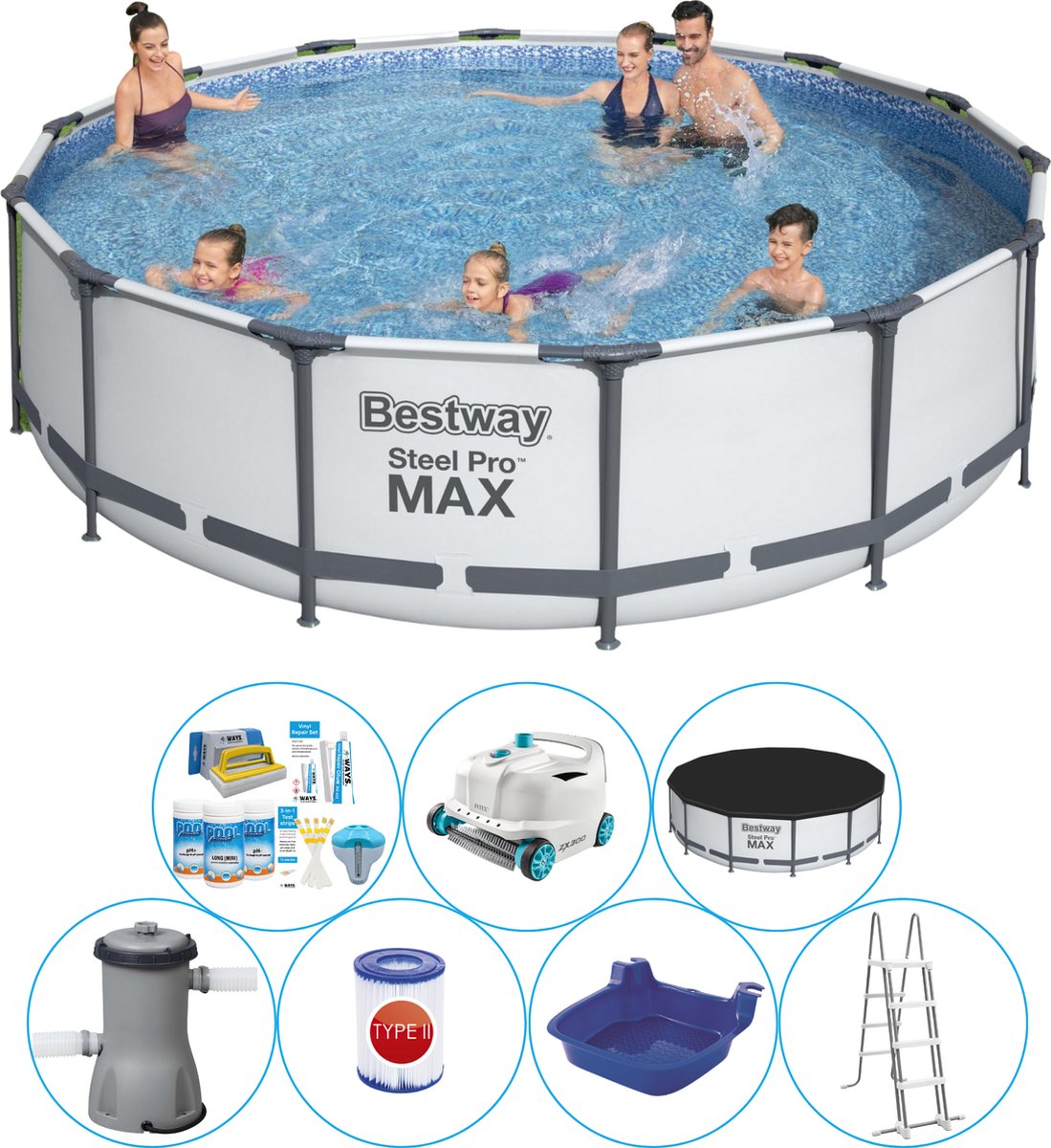 Steel Pro MAX Rond 427x107 cm - Zwembad Combinatie Pakket