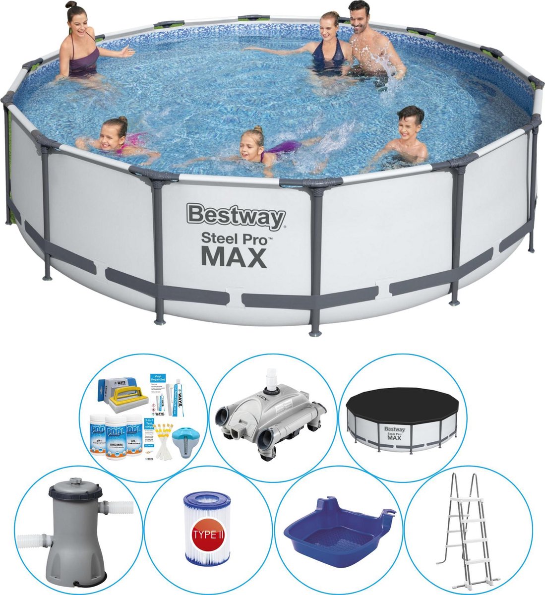 Steel Pro MAX Rond 427x107 cm - Zwembad Combinatie Set