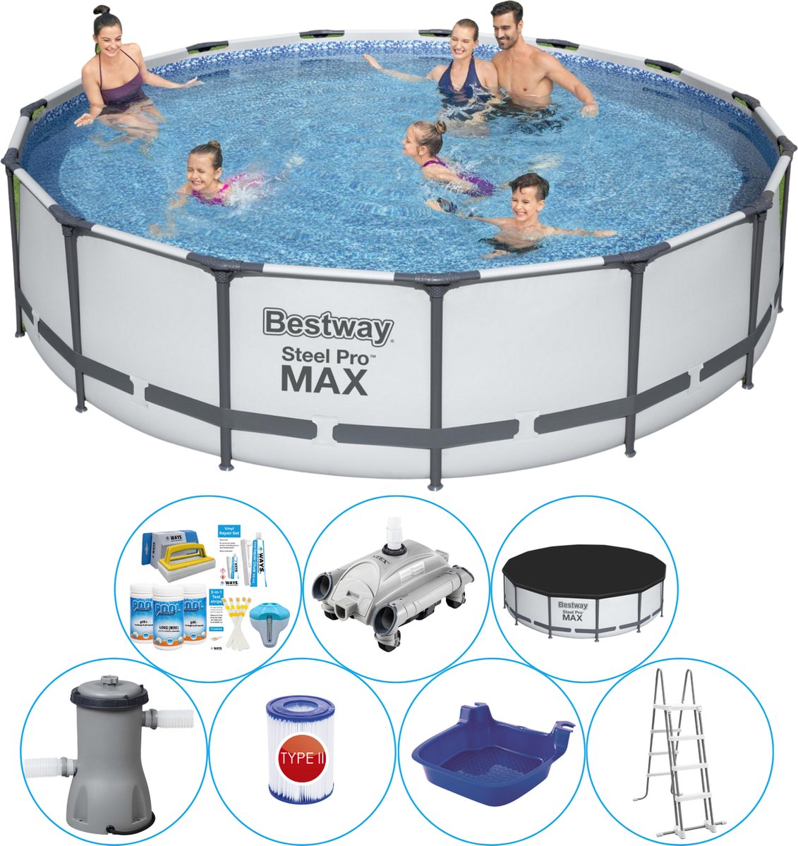 Steel Pro MAX Rond 457x107 cm - Zwembad Combinatie Set