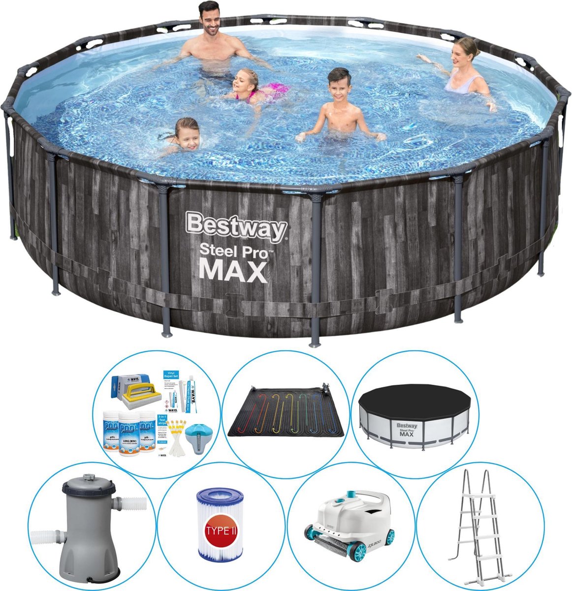 Steel Pro MAX Wood 427x107 cm - Zwembad Bundel