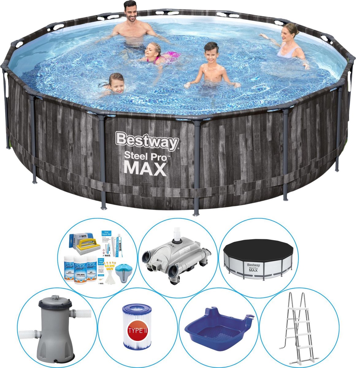 Steel Pro MAX Wood 427x107 cm - Zwembad Combinatie Set