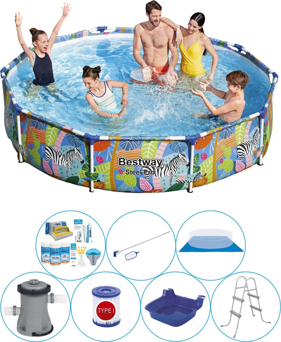 Steel Pro Dieren Rond 305x66 cm - 8-delig - Zwembad Inclusief Accessoires