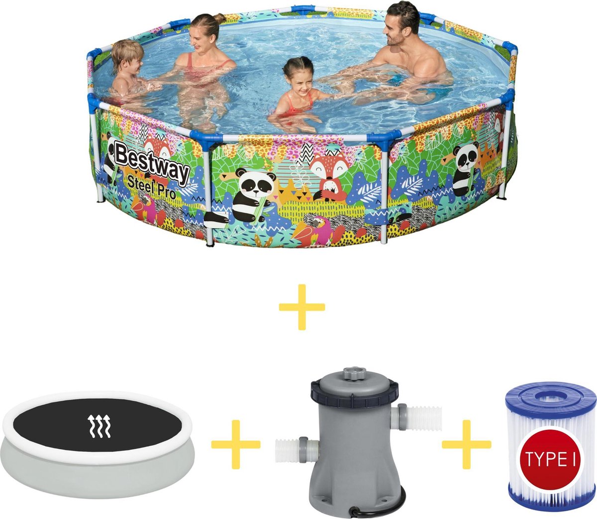 Zwembad - Steel Pro - Dieren - 274 x 66 cm - Inclusief Solarzeil, Filterpomp & Filter