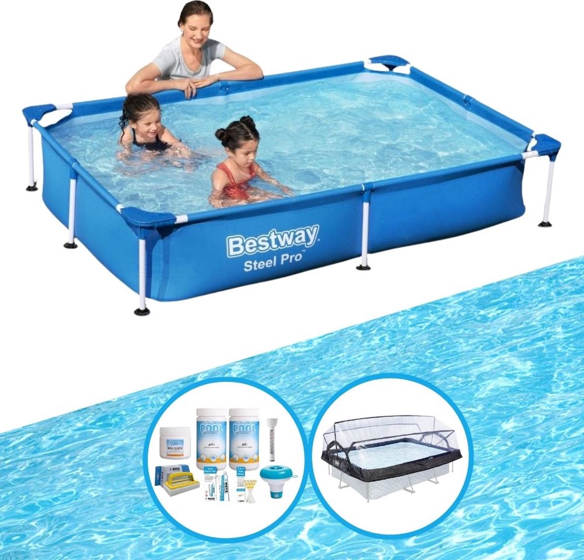 Zwembad Steel Pro 221x150x43 cm - Inclusief accessoires