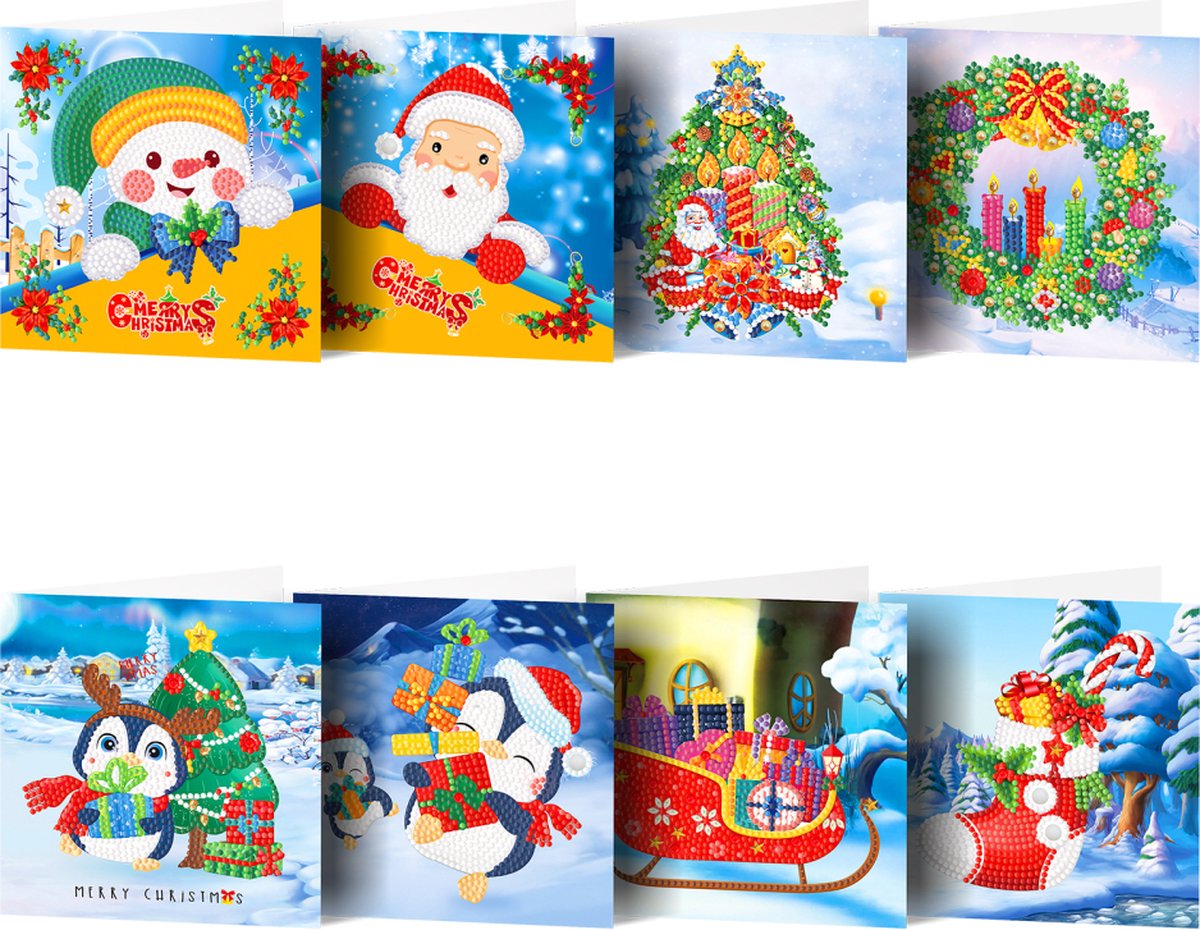 Steen voor Steen DP-Diamond Painting-Kerstkaarten set - 8 stuks - Inclusief enveloppen