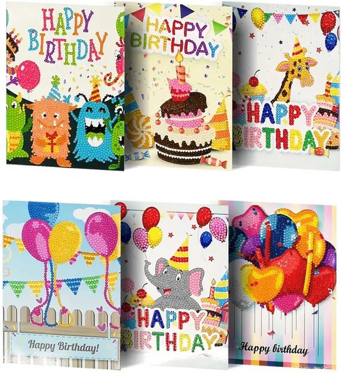 Steen voor Steen DP-Diamond Painting verjaardagskaarten set 6 stuks