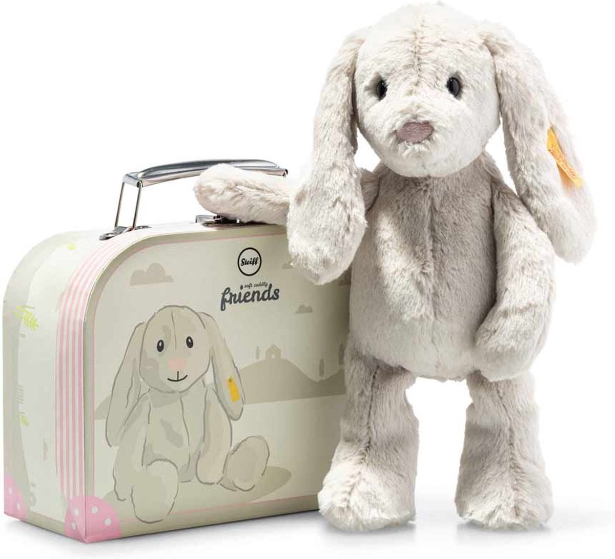 Steiff Hoppie konijn met koffer 26 cm. EAN 080968