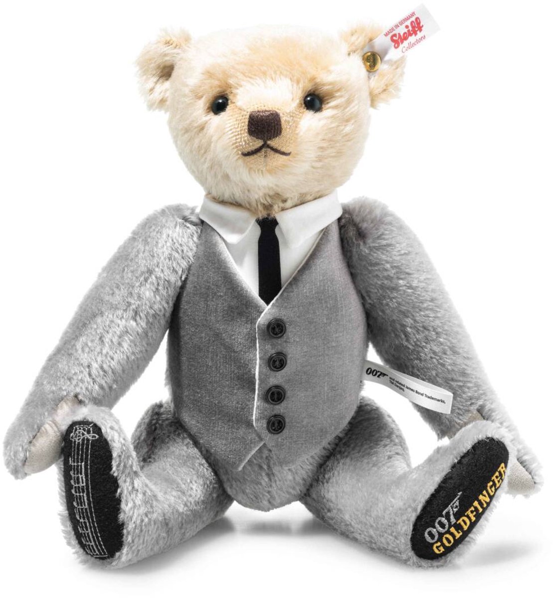 Steiff pluche James Bond Goldfinger muziek teddybeer - lichtgrijs - 30 cm.