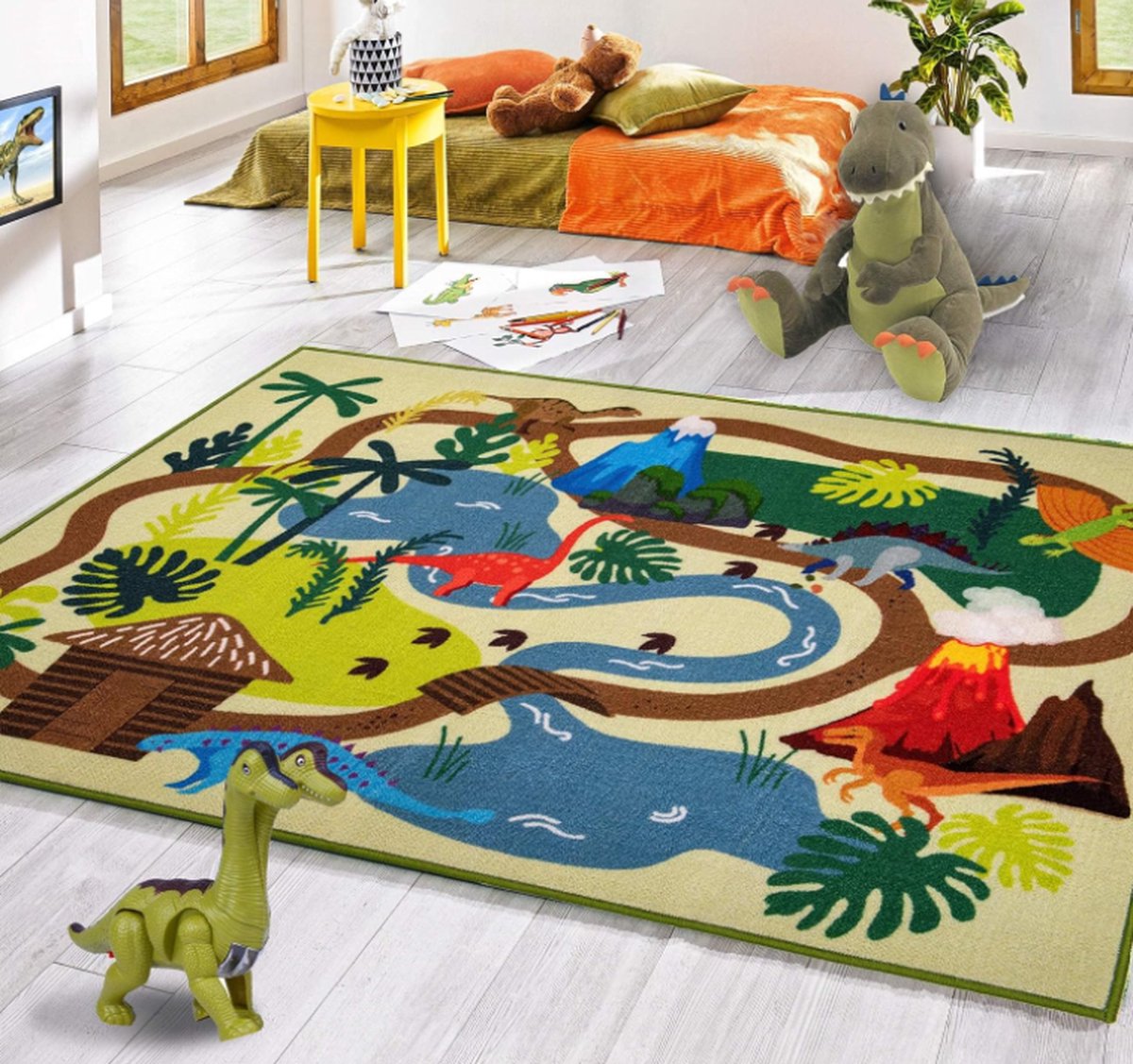 Stellar Dino Kleed - Speelkleed - 150 x 200 cm - Vloerkleed voor Kinderen - Speeltapijt - Dinosaurus - Wasbaar