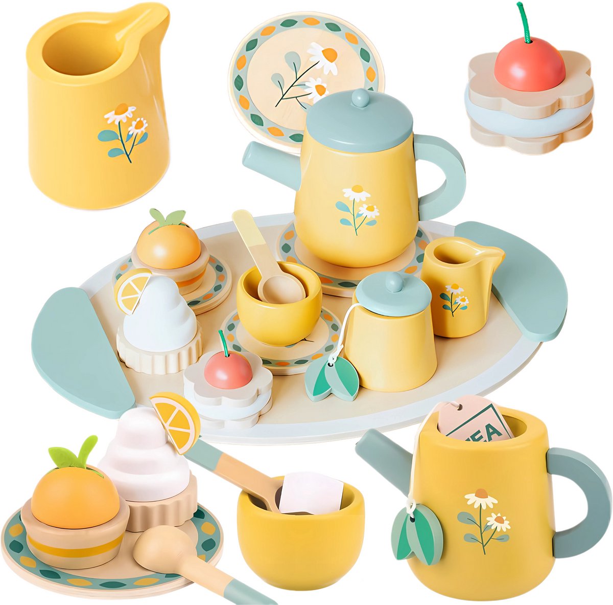 Stena Houten Theeservies - 17-delig - Theeset - Speelgoed Hout - voor Kinderen - Theekopjes met Schotel