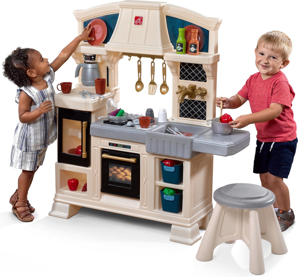 Step2 Speelkeuken Classic Chique - Kinderkeuken incl. Kruk en 28-delige accessoire-set
