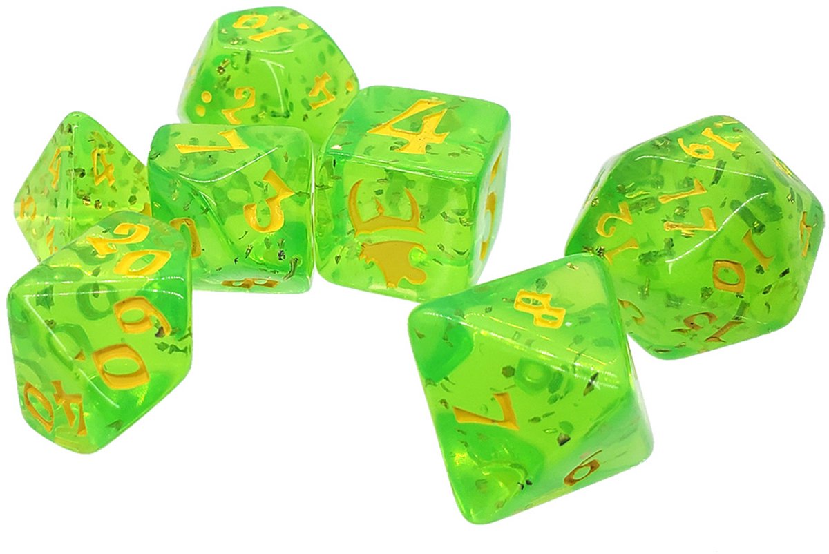 Munchkin Polyhedral Dice Set Green/Yellow - Steve Jackson Games