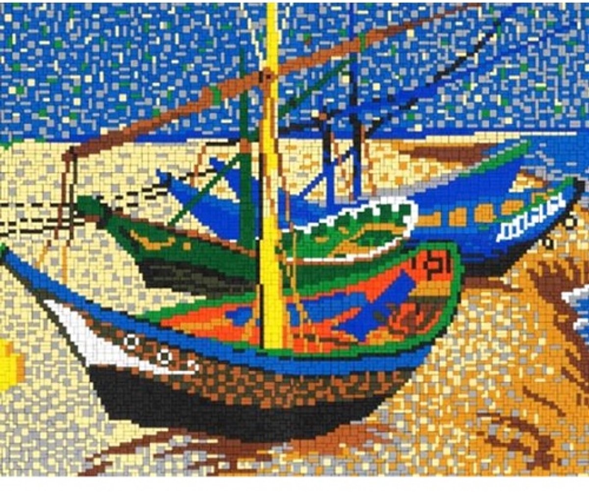 Stick-it Vissersboten op het strand, ca. 8.300 steentjes