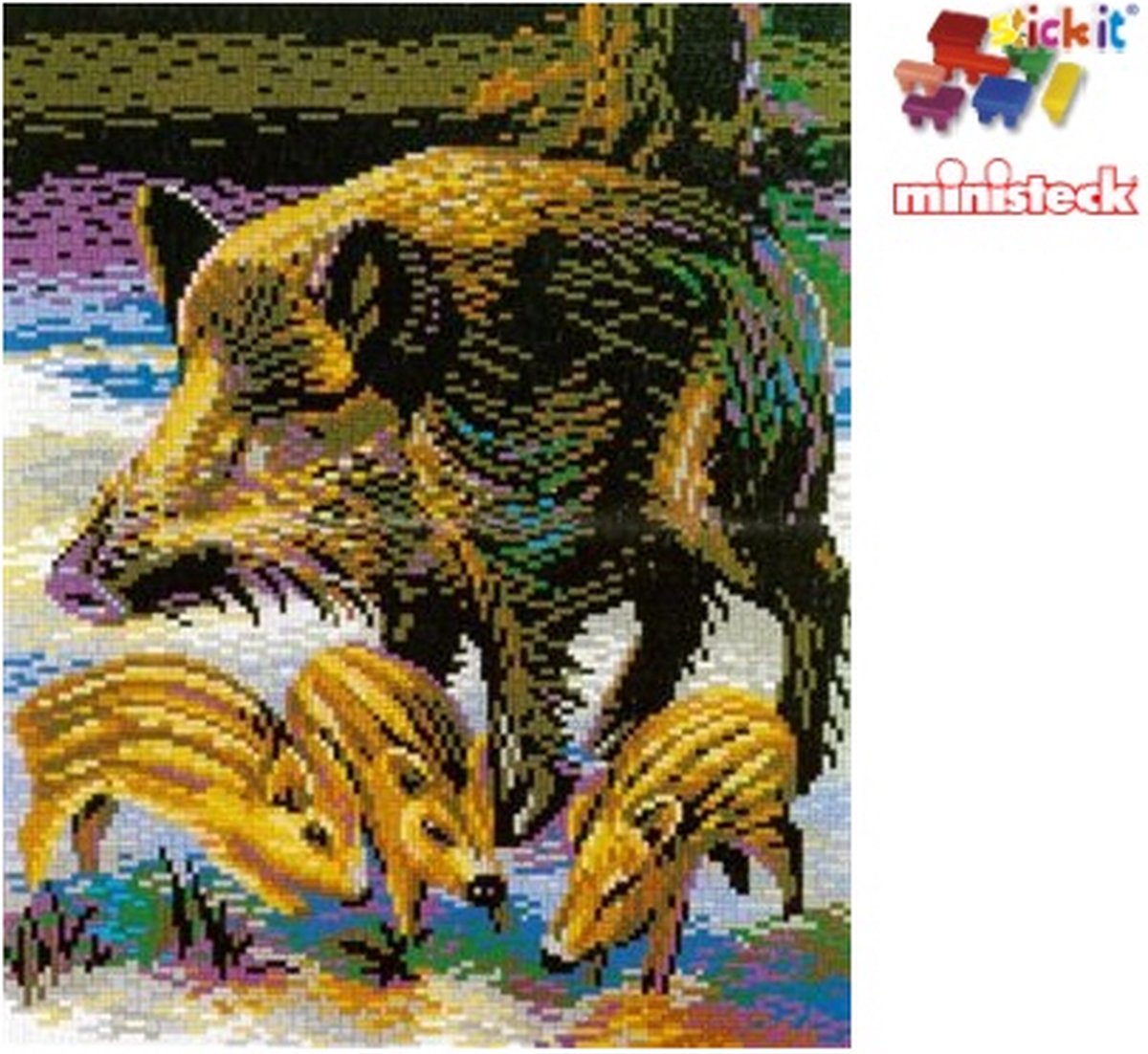 Stick-it Wild zwijn met jongen, ca. 10.000 steentjes, compatibel met Ministeck