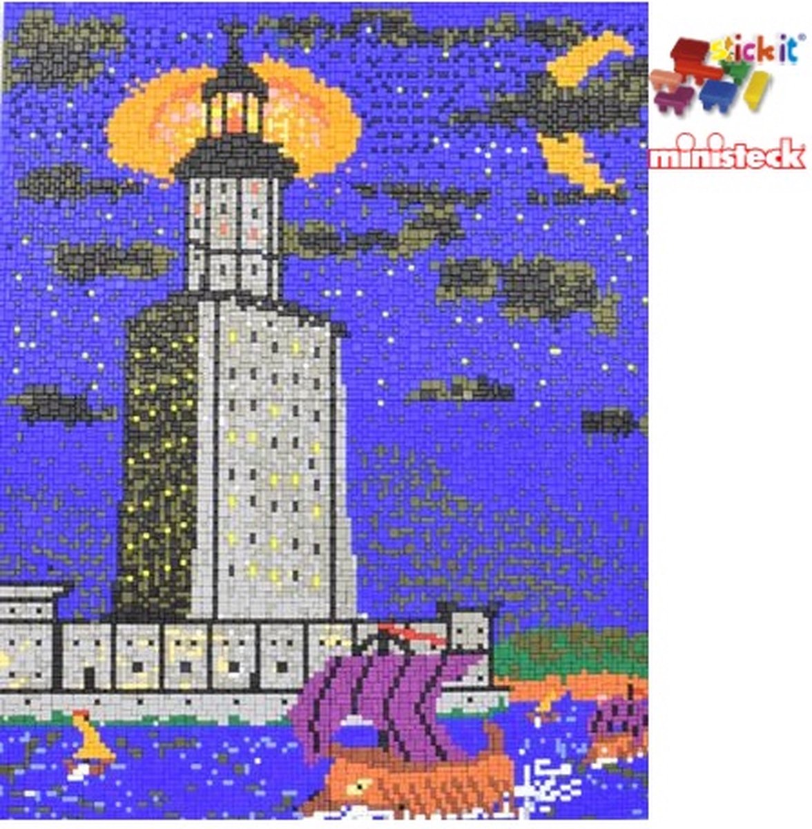 Stick-it antieke vuurtoren, ca. 9.700 steentjes, compatible met Ministeck