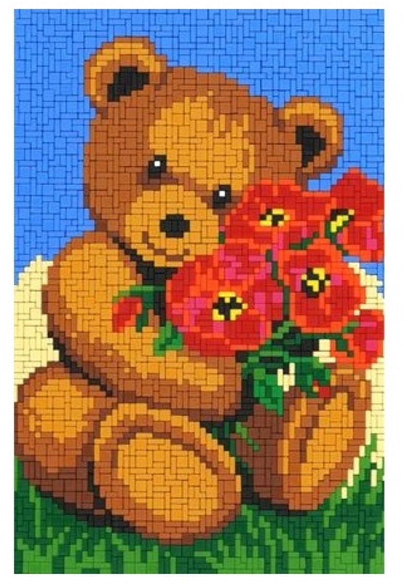 Stickit ministecksysteem - beer met bloemen, ca. 3.100 steentjes