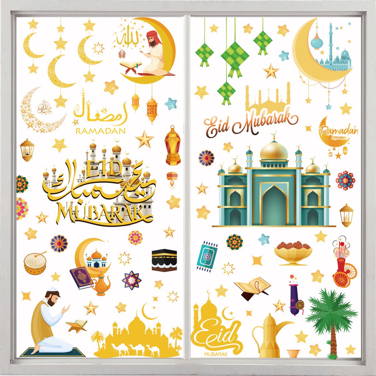 Ramadan statische raamstickers 9 vellen - Ramadan decoratie - suikerfeest - Ramadanversiering - moskee - lantaarn - Eid decoratie - Eid Muburak raamstickers - Ramadan - Stickerkamer®