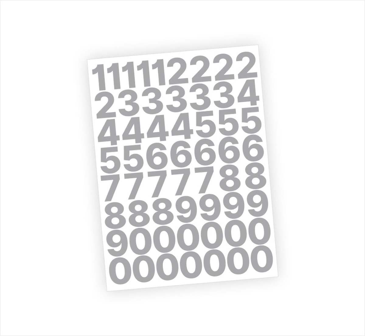 Cijfer stickers / Plaknummers - Stickervel Set - Metallic Zilver - 3cm hoog - Geschikt voor binnen en buiten - Standaard lettertype - Mat