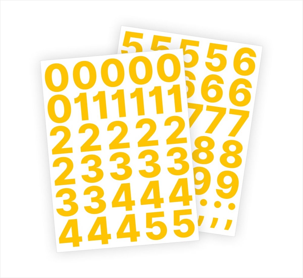 Cijfer stickers / Plaknummers - Stickervellen Set - Geel - 4cm hoog - Geschikt voor binnen en buiten - Standaard lettertype - Mat