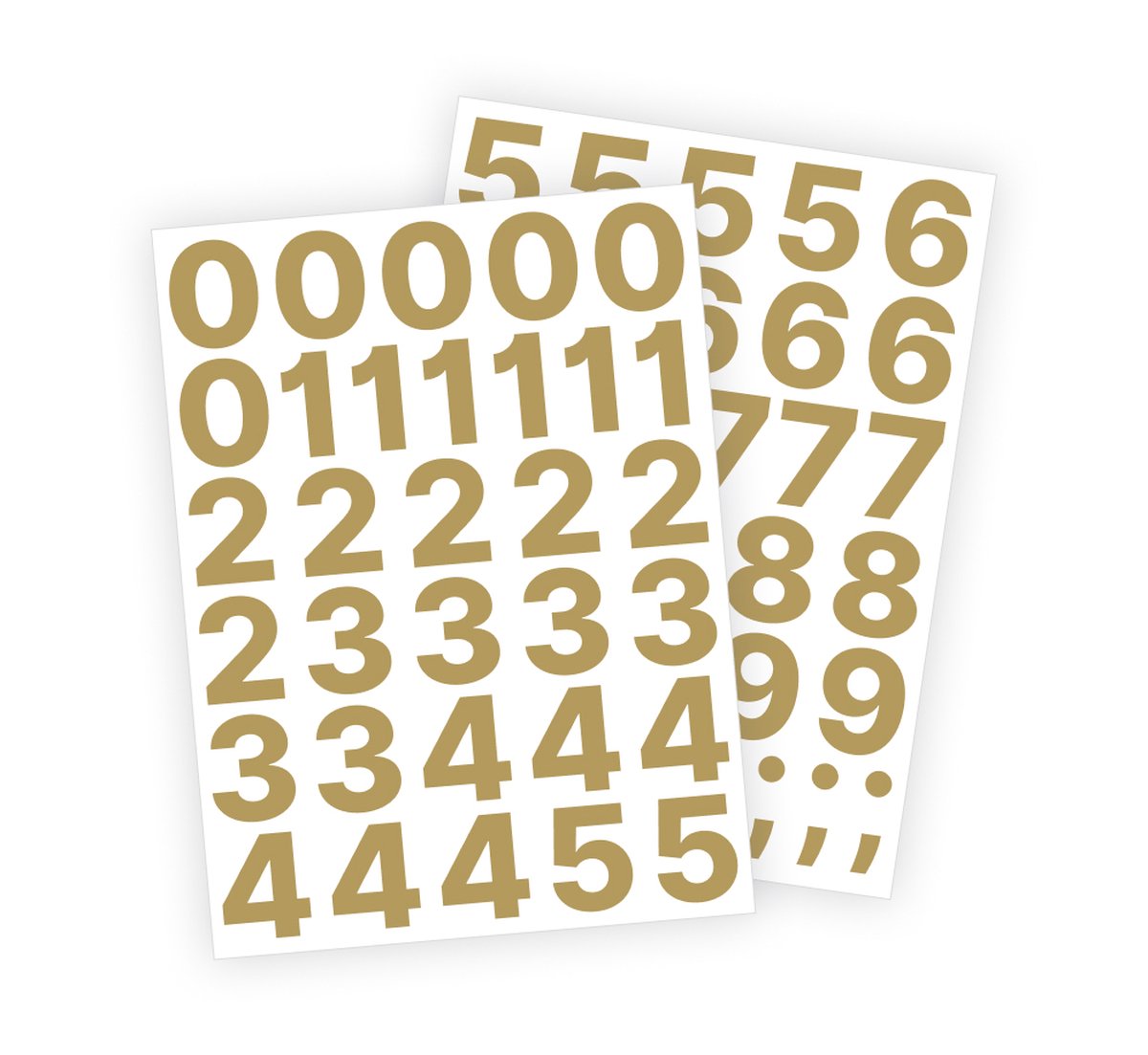 Cijfer stickers / Plaknummers - Stickervellen Set - Metallic Goud - 4cm hoog - Geschikt voor binnen en buiten - Standaard lettertype - Glans