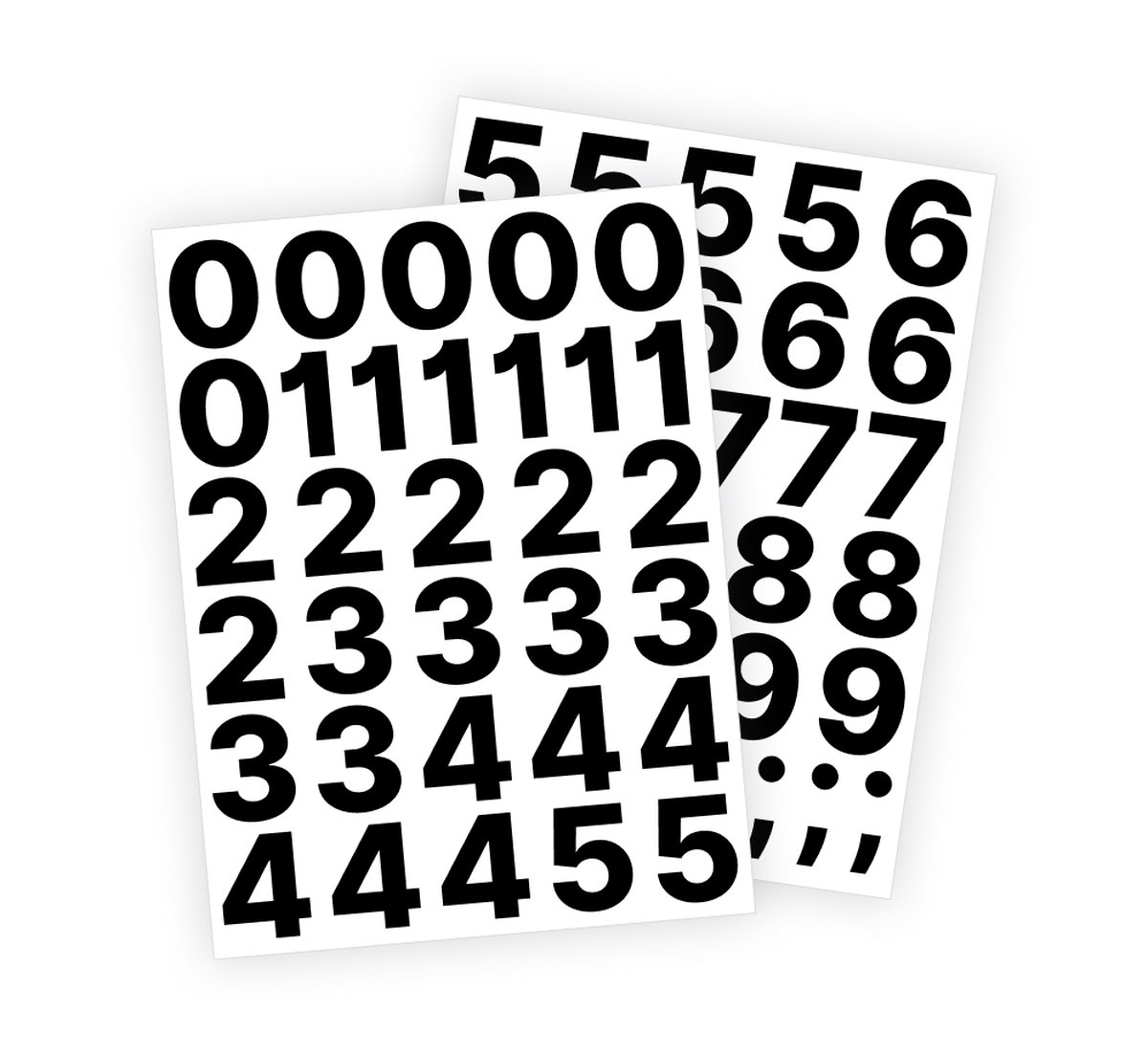 Cijfer stickers / Plaknummers - Stickervellen Set - Zwart - 4cm hoog - Geschikt voor binnen en buiten - Standaard lettertype - Glans