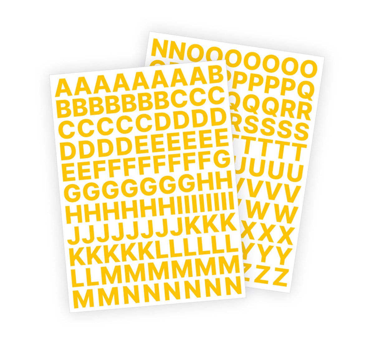 Letter stickers / Plakletters - Stickervellen Set - Geel - 2cm hoog - Geschikt voor binnen en buiten - Standaard lettertype - Glans