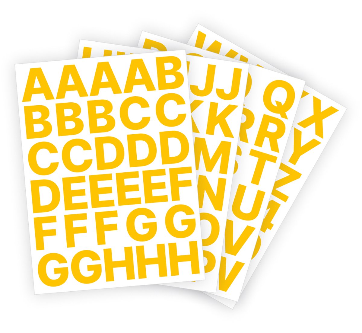 Letter stickers / Plakletters - Stickervellen Set - Geel - 4cm hoog - Geschikt voor binnen en buiten - Standaard lettertype - Glans