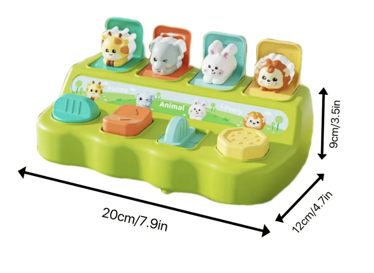 Interactief speelgoed - Cartoon - pop-up box - Leerspeelgoed - Dieren - Educatief cadeau Voor kinderen 6-36 maanden - Groene kleur - Motorische ontwikkeling - StijlvolStekkie - Verrassingsspeelgoed