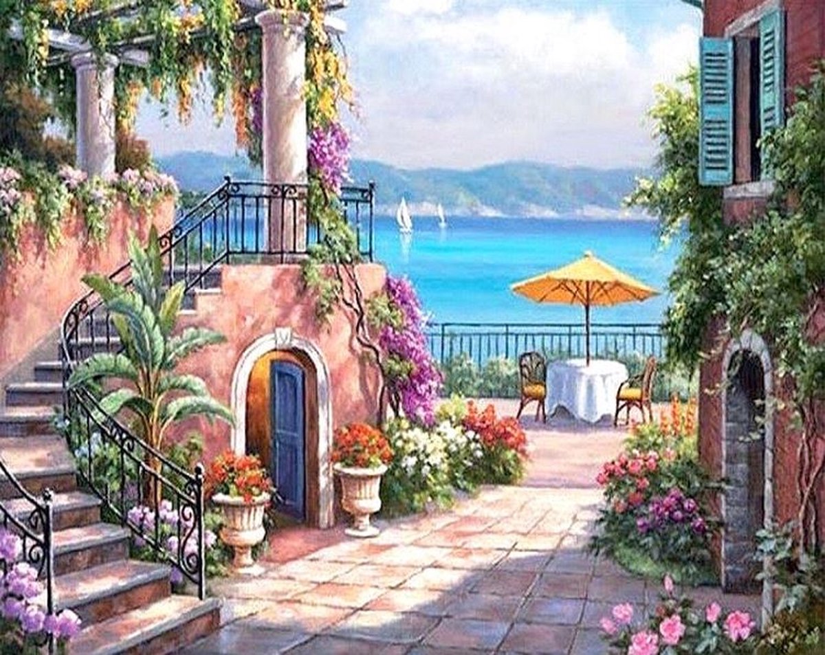 Diamond Painting Vakantiehuisje met Prachtig Uitzicht - 30x40cm - Complete Set - Inclusief Tools - Stipco