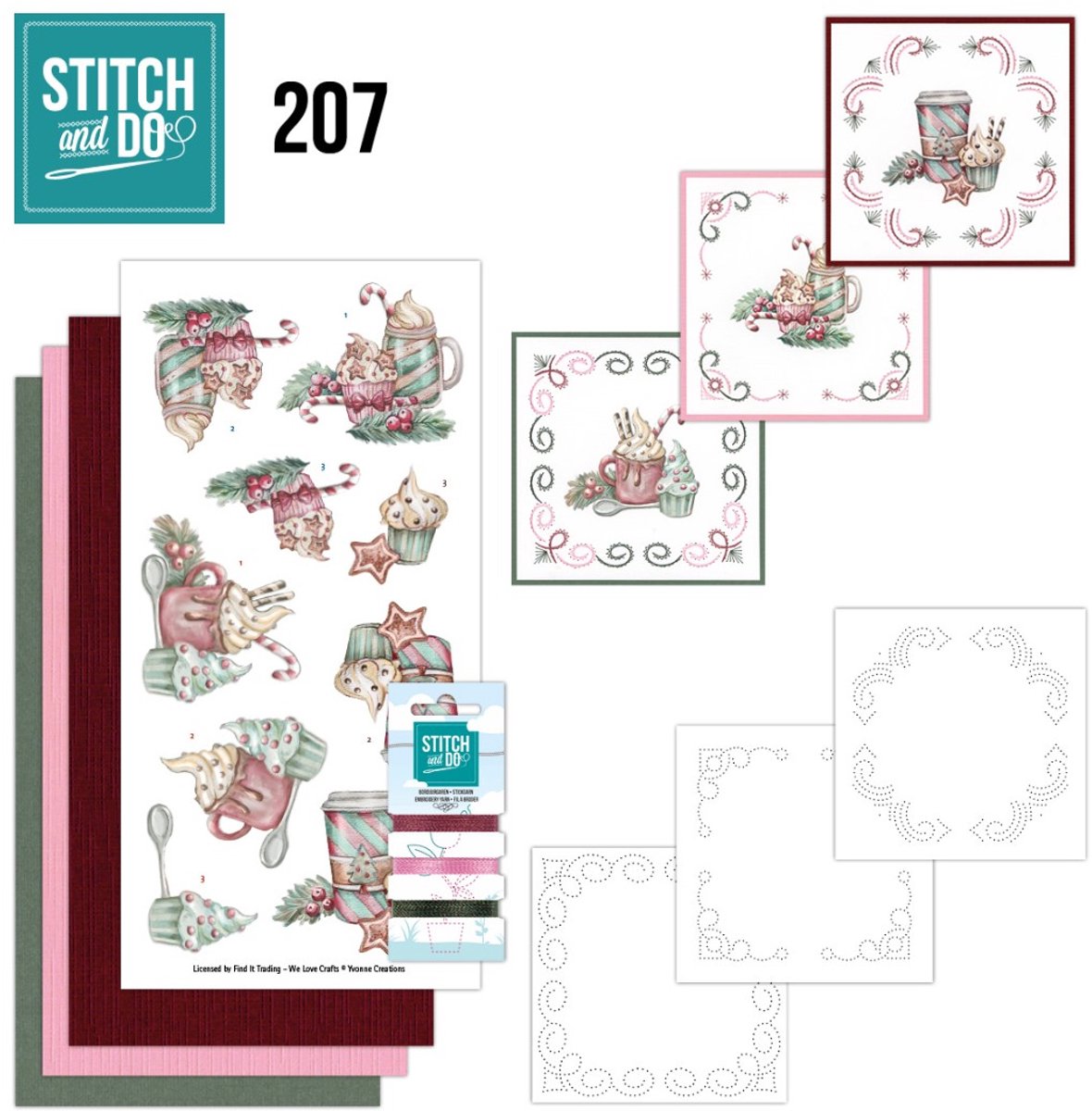 Set van 3 pakketjes Stitch and do nummers 164, 182 en 207 met thema kerst