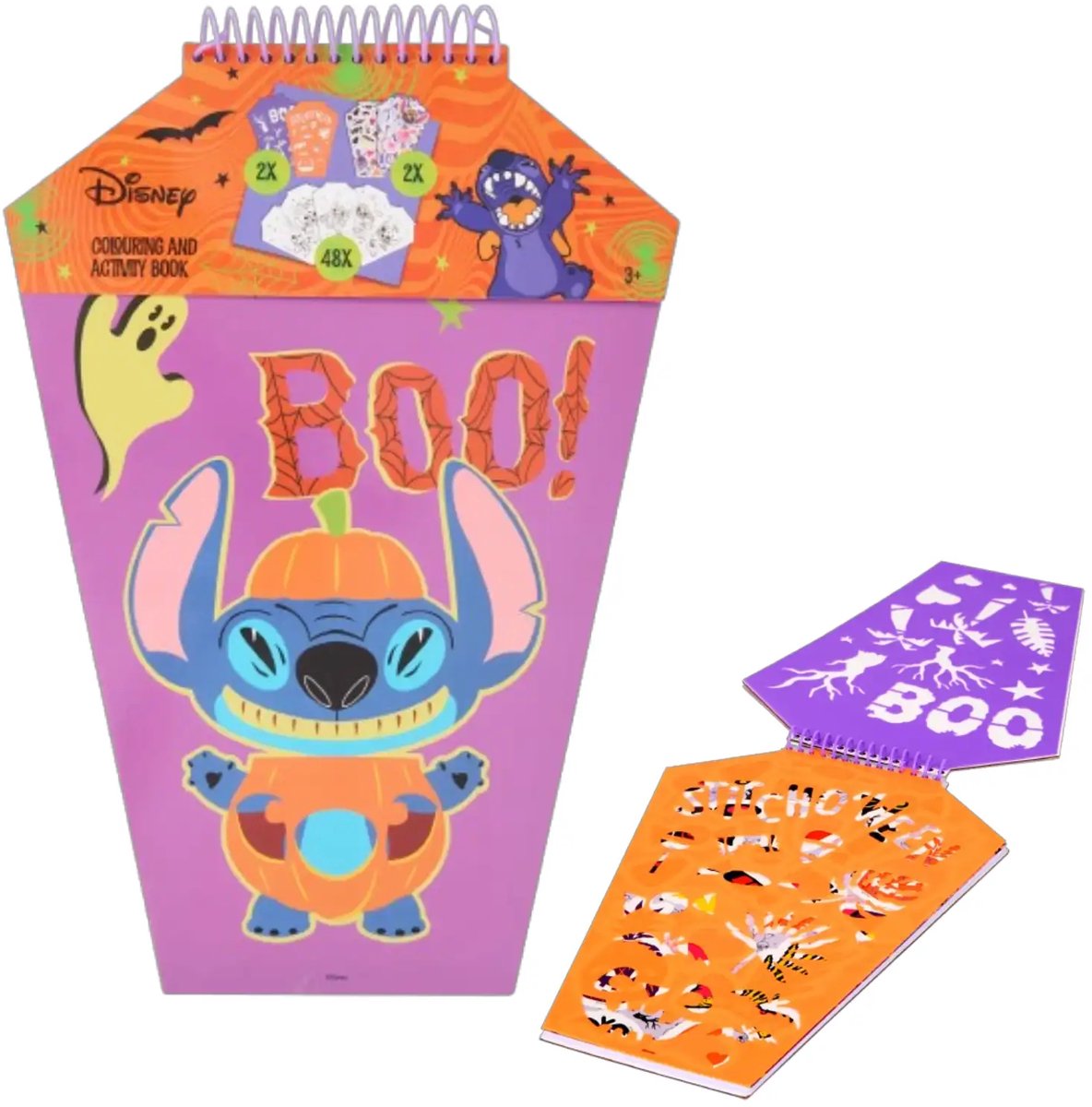 Halloween Stitch Sticker Kleurboek - 30 x 28 cm groot - 48 kleurplaten - 2 Sjablonen - 2 vellen stickers