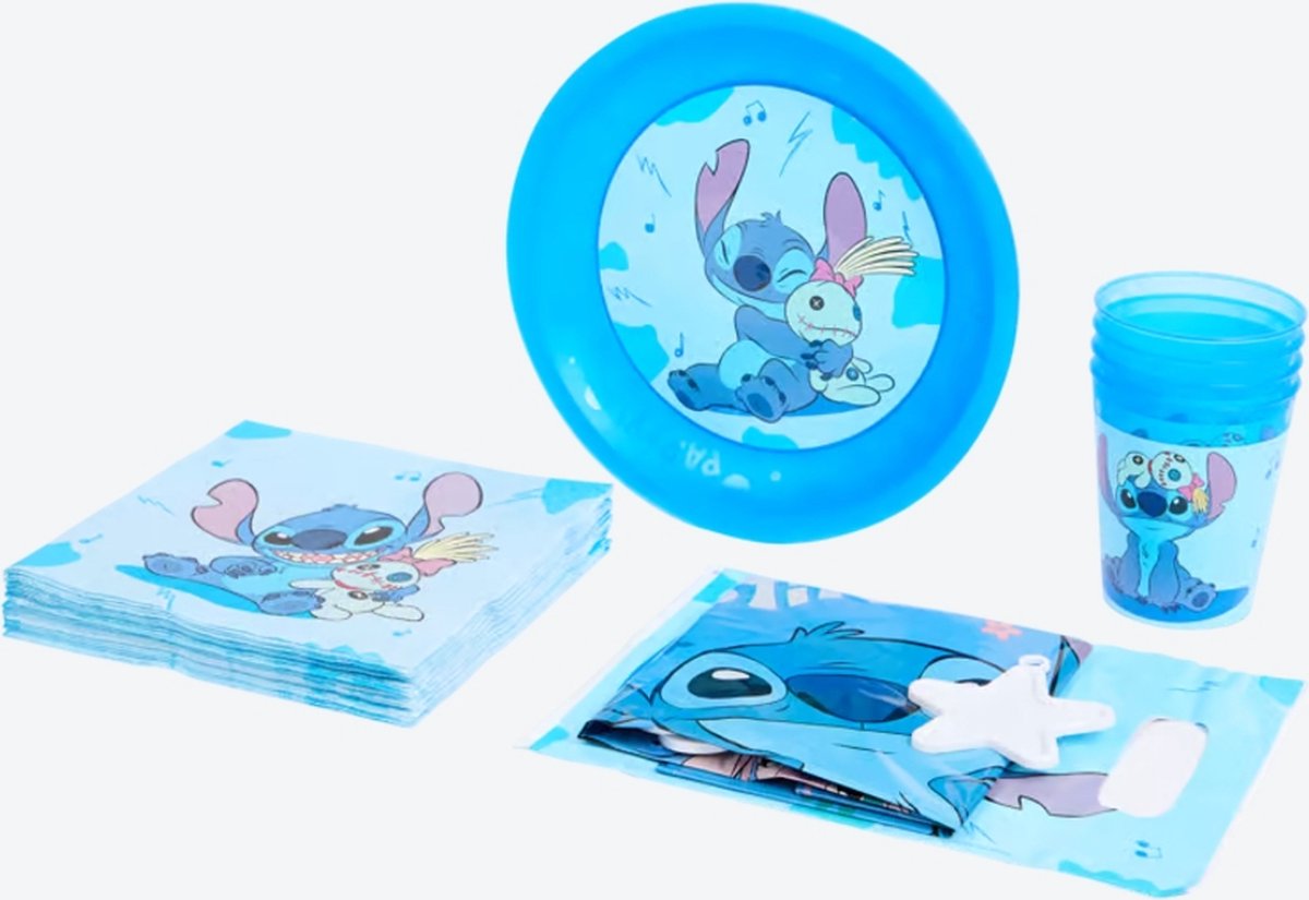 Party Box Stitch - Feestpakket Stitch - HERBRUIKBAAR - 36 Delig - Borden, Bekers, Servetten, Ballonnen - Verjaardag Kids - Kinderfeestje - Voor Jongens en Meisjes - Feest Thema Stitch - Kinderfeestje Thema Stitch