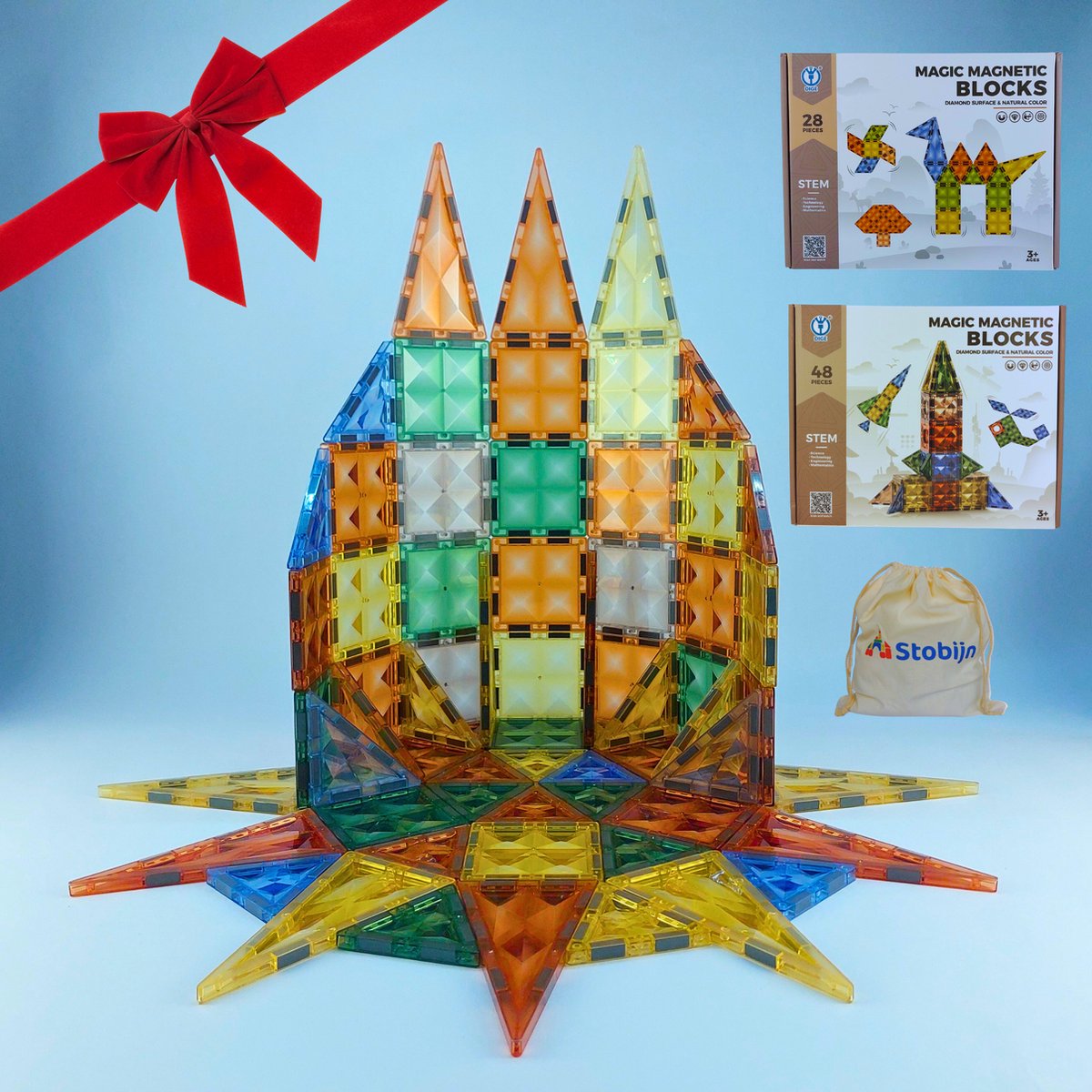 Stobijn Magic Magnetic Blocks - magnetische speelgoed - 48 stuks met opbergzak
