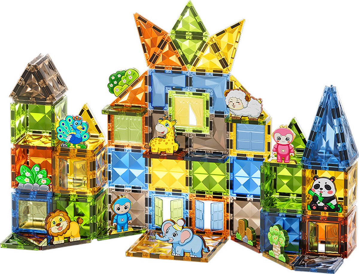 Stobijn Magic Magnetic Blocks Animal Paradise - magnetisch speelgoed - 82 stuks met opbergzak