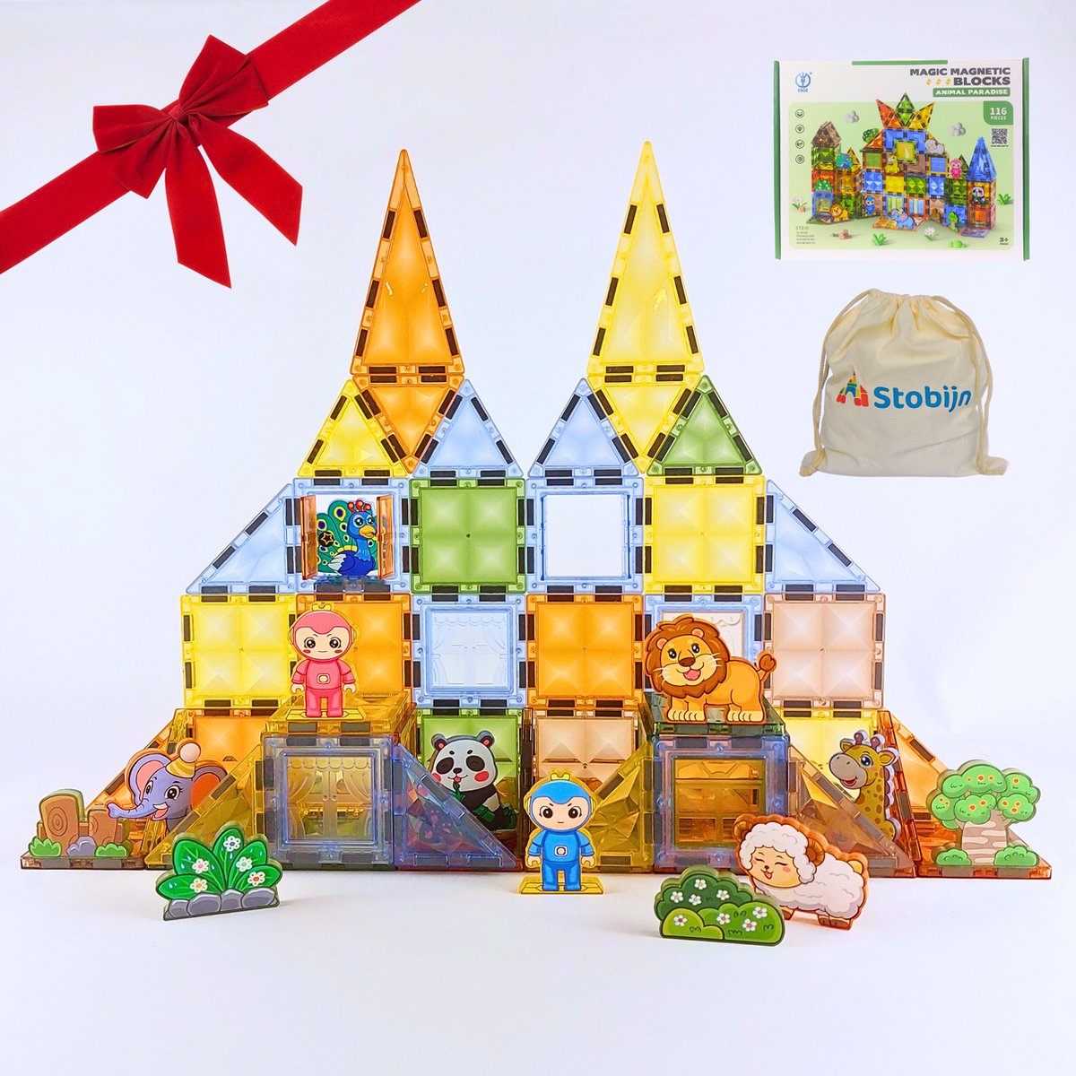 Stobijn Magic Magnetic Blocks Animal Paradise - magnetisch speelgoed - 82 stuks met opbergzak