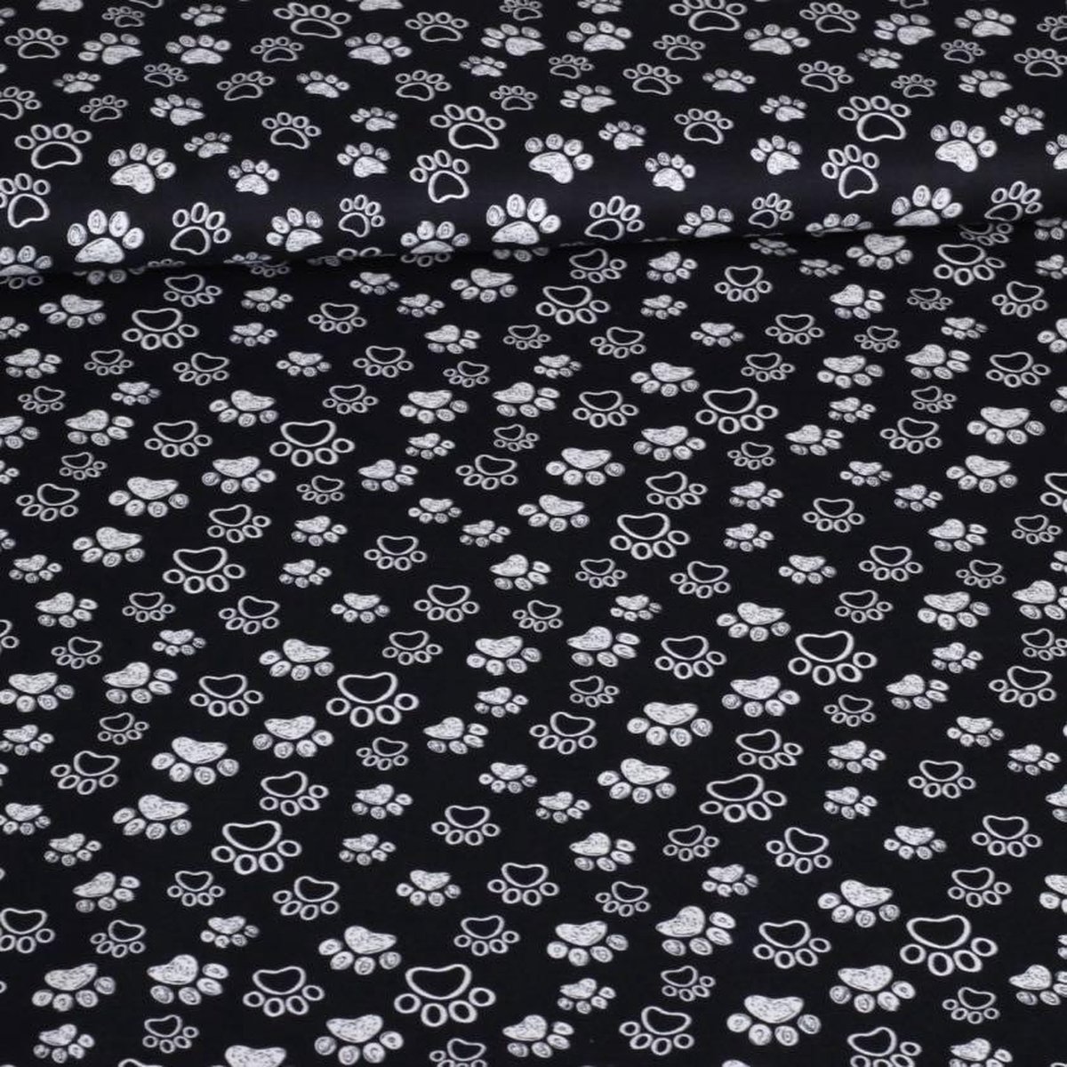 Katoen stof poplin hondenpoten zwart wit 3 meter