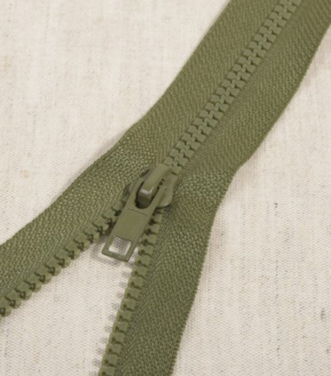 Deelbare rits 30cm kaki groen - polyester stevige rits met bloktandjes