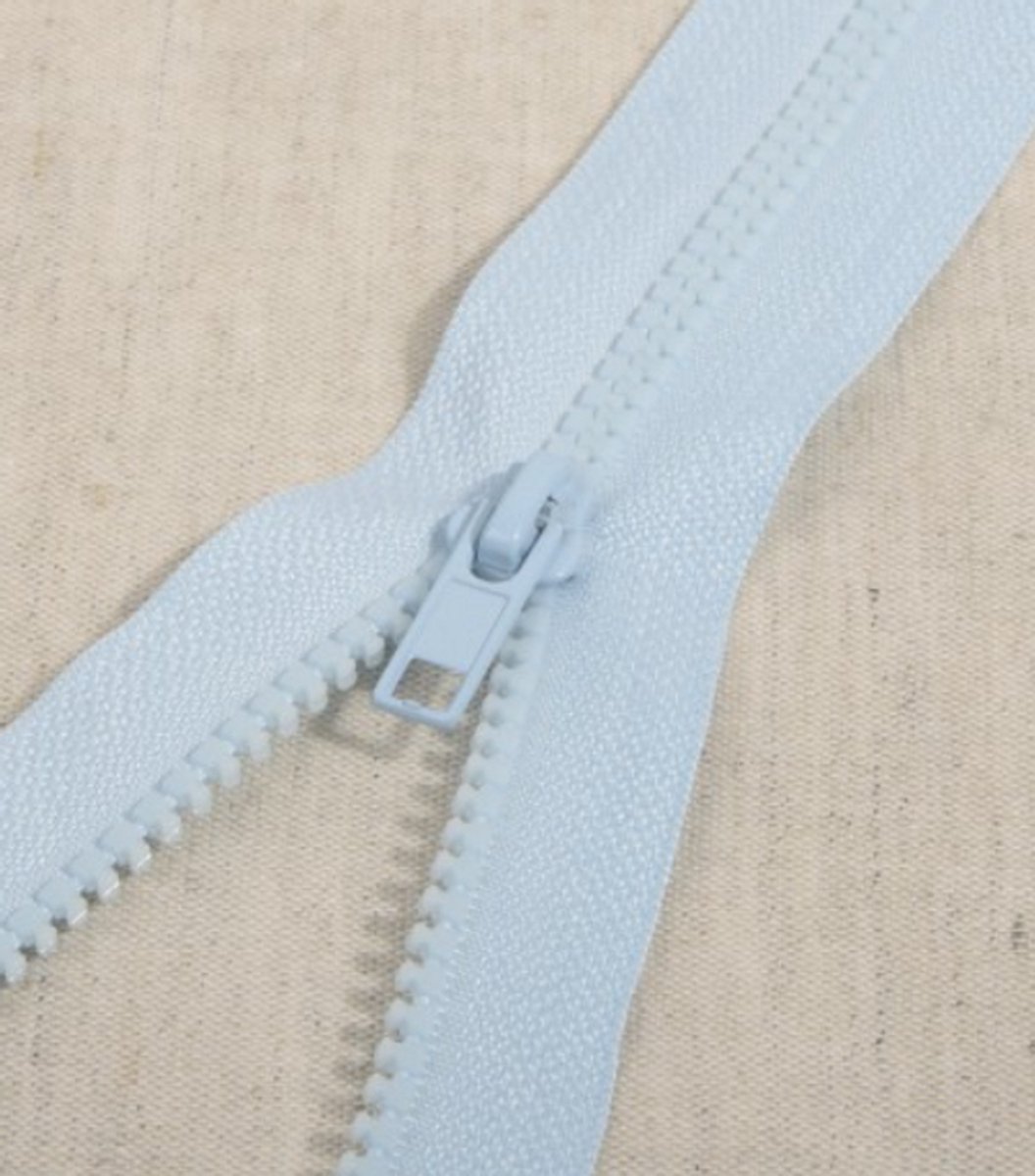 Deelbare rits 35cm baby blauw - polyester stevige rits met bloktandjes